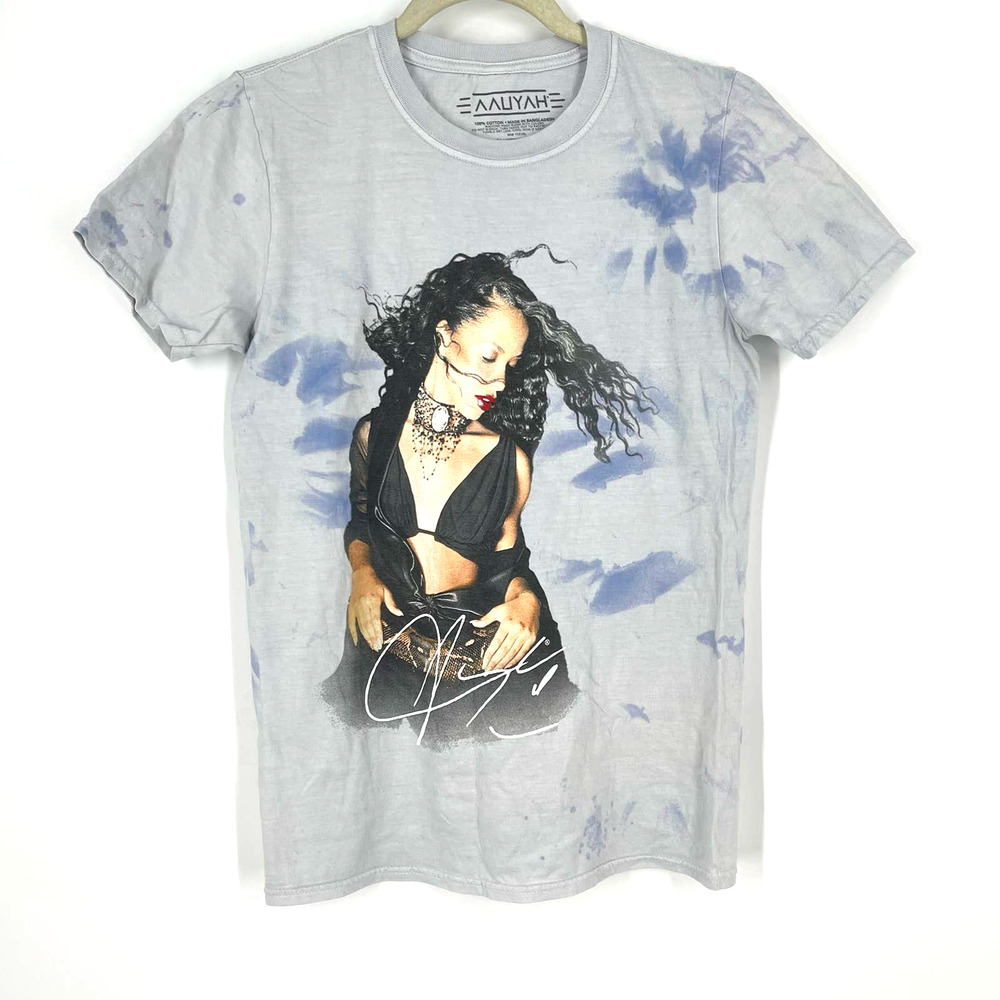 Aaliyah Portrait Band Tee Tie Dye Blue T-Shirt‎ Large NWOT